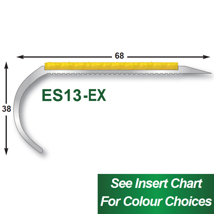 ES13EX Euronose Stairnosing with External Grade GRP Insert, Bullnose Ramped Back 1 External grade aluminum GRP stairnosing