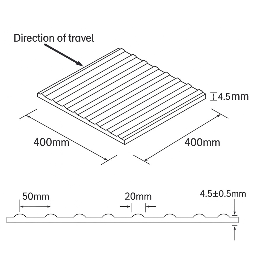 GRP Corduroy Tactile Paving For Stairs (400mm x 400mm) 4 GRP Corduroy Tactile Paving For Stairs Specifications