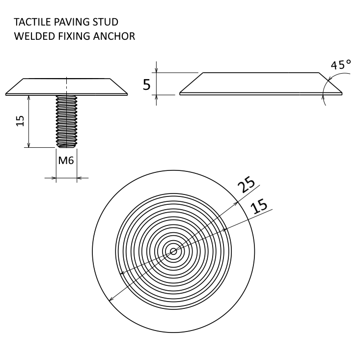 Stainless Steel Tactile Paving Studs 2 Stainless steel tactile paving studs Ireland. Welded fixing anchor