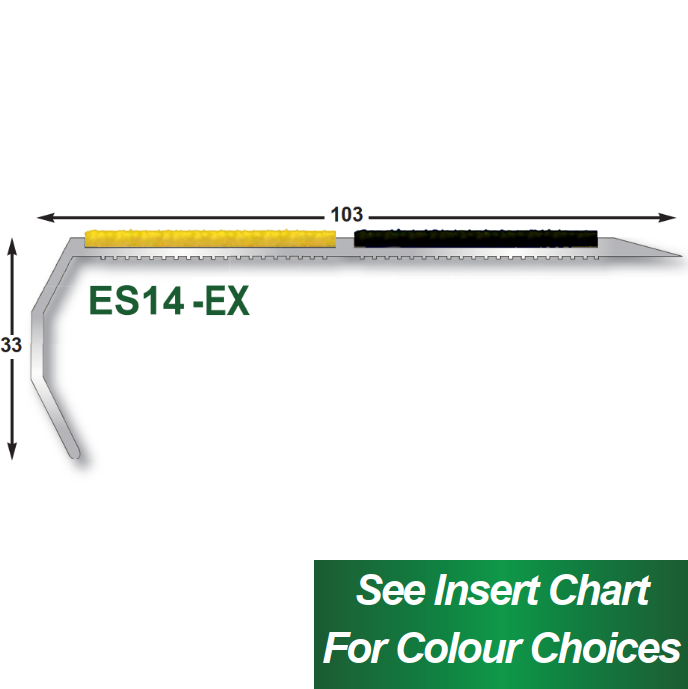 ES14EX Ramped Back Double Insert External Grade Stairnosing 2 ES14EX EXTERNAL GRADE HIGH VISIBILITY STAIRNOSING